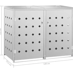 Skjul för två sopkärl 240 L i rostfritt stål | Färg: Silver | Storlek: 120x80x110 cm