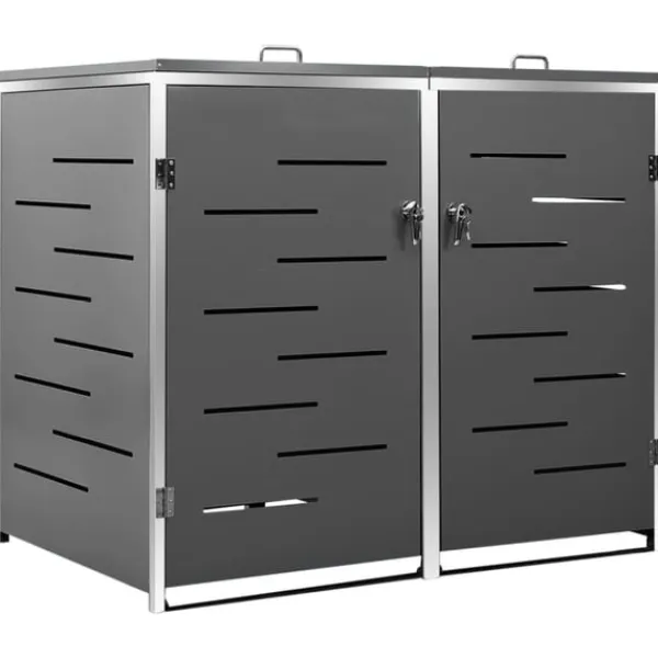 vidaXL Skjul till två sopkärl 138x77,5x112,5 cm rostfritt stål