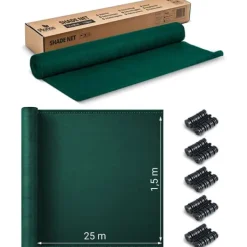 Skuggnät 1,5x25m 140g/m2 + 50 klämmor gröna Markduk & Fiberduk