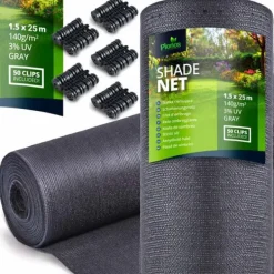 Online Skuggnät 1,5x25m 140g/m2 + 50 klämmor grå Markduk & Fiberduk