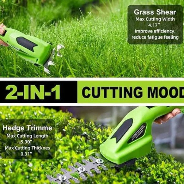 Sladdlös 2-i-1 Häcksax & Grästrimmer – 7,2V Elektrisk Trimmer för Trädgård, Gräsmatta och Buskar Trädgårdsmaskiner