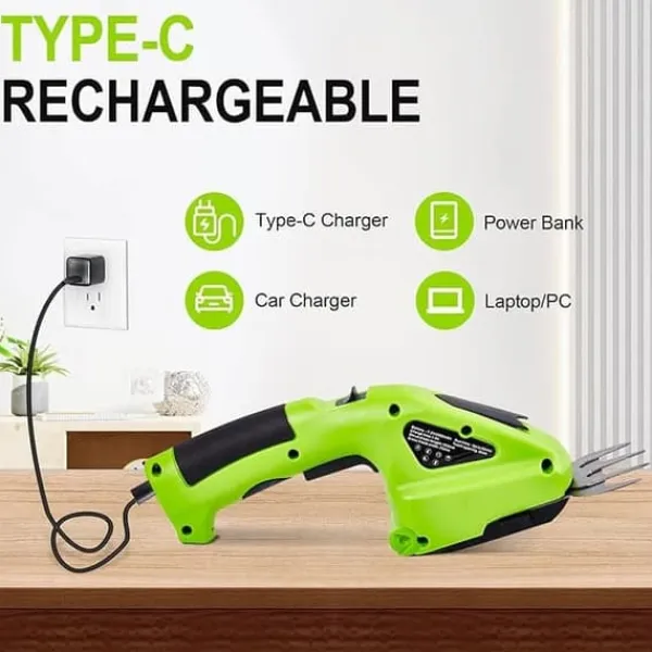 Sladdlös 2-i-1 Häcksax & Grästrimmer – 7,2V Elektrisk Trimmer för Trädgård, Gräsmatta och Buskar Trädgårdsmaskiner