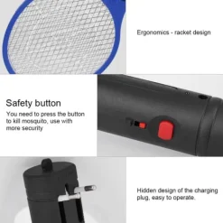 New Sladdlös Uppladdningsbar Elektrisk Flugmygg Smälla Bug Zapper Racket Insektdödare Blå Flugsmällor