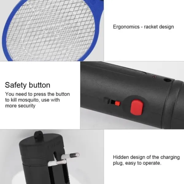 New Sladdlös Uppladdningsbar Elektrisk Flugmygg Smälla Bug Zapper Racket Insektdödare Blå Flugsmällor