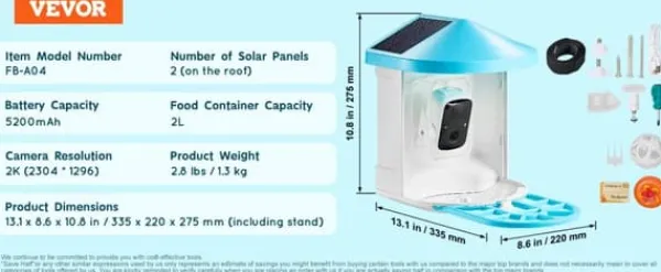 Online Smart fågelmatare, 2K HD-kamera, solenergidriven, 2L kapacitet,Blå För Fåglar & Småvilt