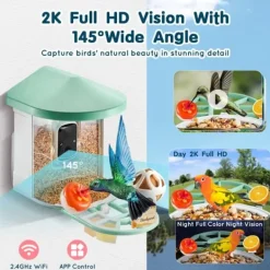 Smart fågelmatare med kamera 2K HD, AI-artidentifiering, automatisk fångst, hållbara material, perfekt för fågelentusiaster