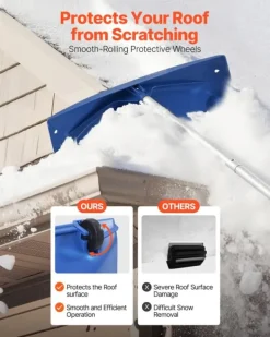 New Snöraka för tak/Taksnöskrapa - Teleskopisk - PP-plastblad 60 cm - Räckvidd 1,18–5,55 m - Med hjul - Halkfritt handtag - Lätt - För snö och löv Snöborttagning