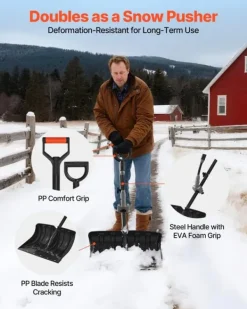 Snöskyffel - Handhållen snöplog - Bladbredd 45,5 cm - D-handtag - Halkfritt grepp - Lätt vikt - Stor kapacitet - För uppfart & utomhus