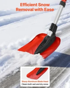 Hot Snöskyffel - Hopfällbar - Blad 22 cm - Justerbar längd 91–102 cm - D-handtag - Lätt aluminiumlegering - Ergonomisk Snöborttagning
