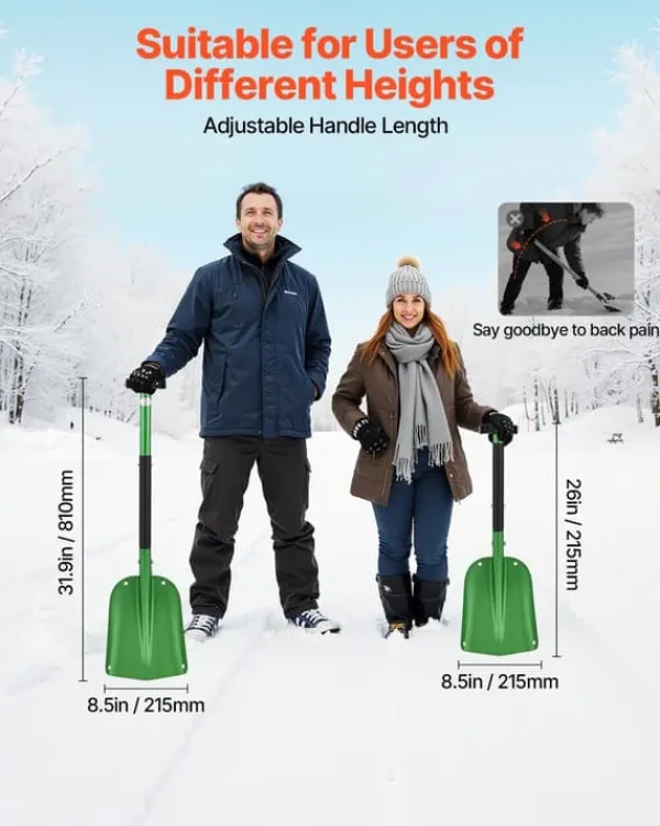 Snöskyffel - Snöplog - Aluminium - 21,5 cm Bredd - T-handtag - Lätt och bärbar - För uppfart, bil, camping - Stor kapacitet Snöborttagning