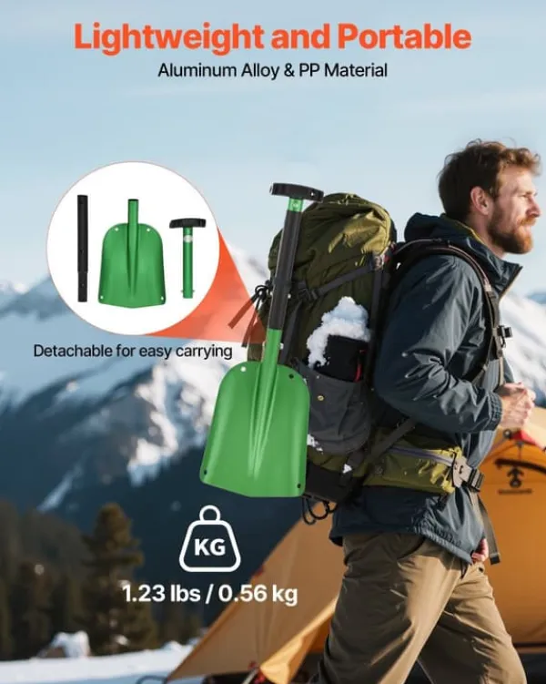 Snöskyffel - Snöplog - Aluminium - 21,5 cm Bredd - T-handtag - Lätt och bärbar - För uppfart, bil, camping - Stor kapacitet Snöborttagning