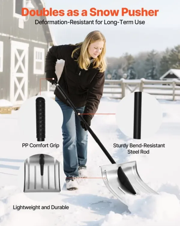 Outlet Snöskyffel - Snöskovel 40 cm - Aluminiumlegering - Halkfritt Grepp - Lätt - Avtagbart Skaft - Stor Kapacitet - För Uppfart Snöborttagning