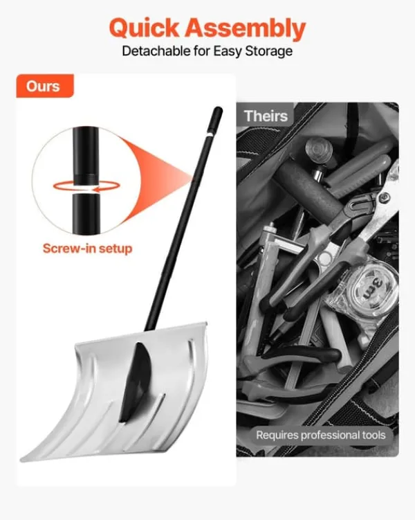 Outlet Snöskyffel - Snöskovel 40 cm - Aluminiumlegering - Halkfritt Grepp - Lätt - Avtagbart Skaft - Stor Kapacitet - För Uppfart Snöborttagning