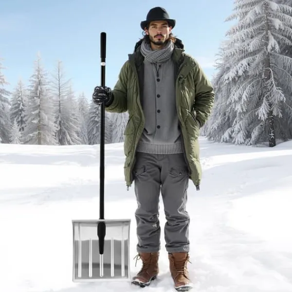 Outlet Snöskyffel - Snöskovel 40 cm - Aluminiumlegering - Halkfritt Grepp - Lätt - Avtagbart Skaft - Stor Kapacitet - För Uppfart Snöborttagning