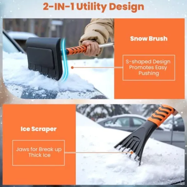 New Snöskyffel och isskrapa, 31x15x84-104 cm, orange Snöborttagning