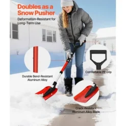 Snöskyffel, 91-102x22 cm, Röd, Fällbart verktyg i aluminiumlegering Snöborttagning