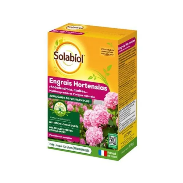Outlet SOLABIOL SORHOY15 Gödselmedel för hortensia, rhododendron, azaleor och kamelia 100 % ekologiskt | Långvarig verkan, 1,5 kg Gödningsmedel