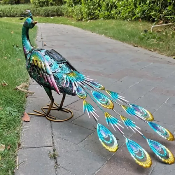 Solar Peacock Staty Light Vattentätt dekorativt järn Utomhus Peacock Light för Pathway Patio Bakgård Gräsmatta Dekoration