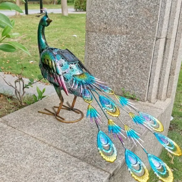 Solar Peacock Staty Light Vattentätt dekorativt järn Utomhus Peacock Light för Pathway Patio Bakgård Gräsmatta Dekoration