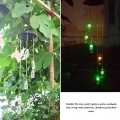 Outlet Solar Power LED Färgglad Windbell Lamp Wishing Bottle Wind Chimes Dekor för Trädgård Vinddekoration