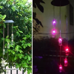 Outlet Solar Power LED Färgglad Windbell Lamp Wishing Bottle Wind Chimes Dekor för Trädgård Vinddekoration