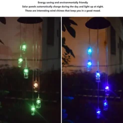 Outlet Solar Power LED Färgglad Windbell Lamp Wishing Bottle Wind Chimes Dekor för Trädgård Vinddekoration