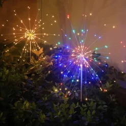 SOLAR Trädgårdslampa FÄRGGLADA Fyrverkerier upp till 200 LED JULFEST Trädgårdsprydnader
