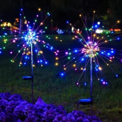 SOLAR Trädgårdslampa FÄRGGLADA Fyrverkerier upp till 200 LED JULFEST Trädgårdsprydnader