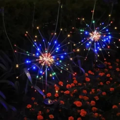 SOLAR Trädgårdslampa FÄRGGLADA Fyrverkerier upp till 200 LED JULFEST Trädgårdsprydnader