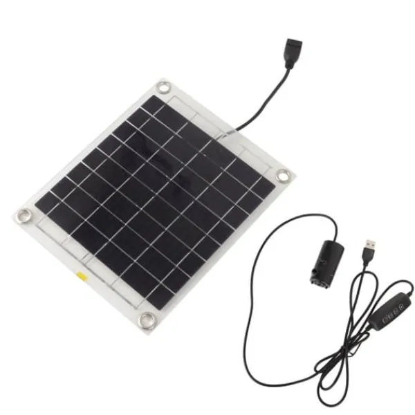 Solar vattenpumpsats med 10W dubbelsidig monokristallin silikon solpanel - 5V 3W lågbruspump