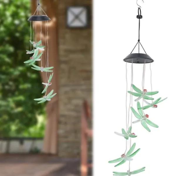 Sale Solar Wind Chimes Ljuskänslig design Vattentät Automatisk drift Grön trollslända Form Färgskiftande ljus Vinddekoration