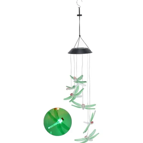Sale Solar Wind Chimes Ljuskänslig design Vattentät Automatisk drift Grön trollslända Form Färgskiftande ljus Vinddekoration