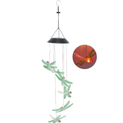 Sale Solar Wind Chimes Ljuskänslig design Vattentät Automatisk drift Grön trollslända Form Färgskiftande ljus Vinddekoration