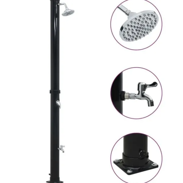 Soldusch i PVC med solenergi - Utedusch för trädgård | Färg: Svart | Storlek: 220 cm | Volym: 20 L
