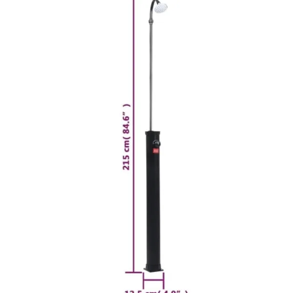 New Soldusch med solenergi - Praktisk utomhusdusch | Färg: Svart | Storlek: 215 cm | Kapacitet: 8 L Spa & Utomhusbad