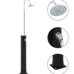 Soldusch med solenergi - Utedusch i rostfritt stål | Färg: Svart | Storlek: 214 cm | Volym: 20 L