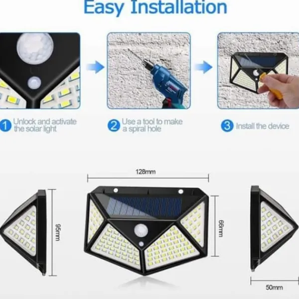 Solenergi Lampa - Icke specificerad - 100 LED - Rörelsedetektor - Vattentålig IP65 - Trädgård 4 Pack