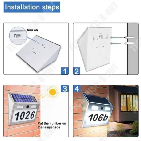 Solenergilampa med dörrnummer - TD® - 4 LED - ABS - För utomhusbruk - Solenergi