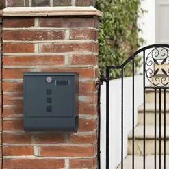Songmics Mailbox, väggmonterad postbrev, avslutad lås med kopparkärna, antracitgrå