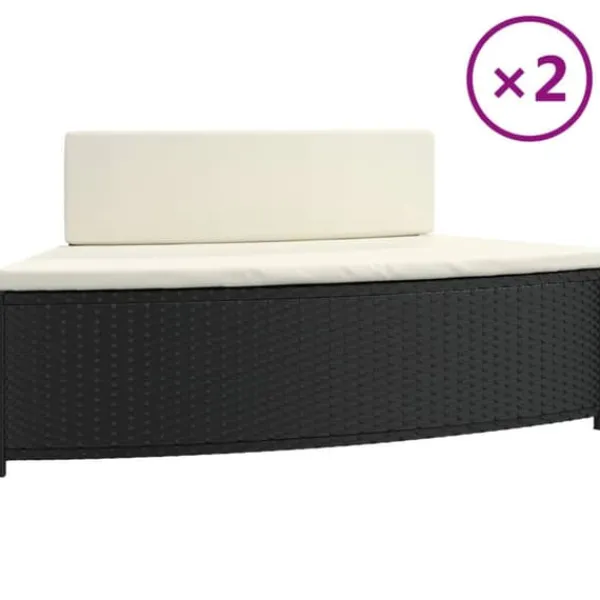 Spabänk med dynor 2 st - Väderbeständig konstrotting | Färg: Svart | Storlek: Standard Spa & Utomhusbad