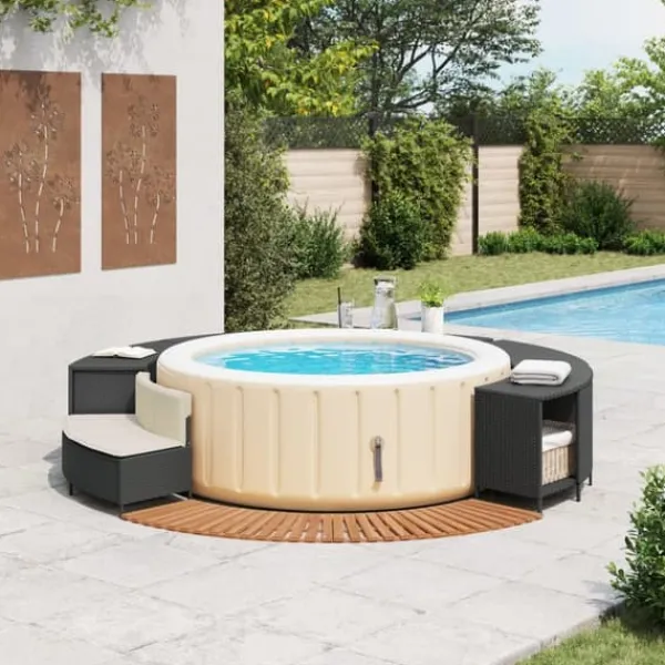 Spa-kant i svart konstrotting och akaciaträ - Multifunktionell och hållbar design | Färg: Svart | Storlek: Standard