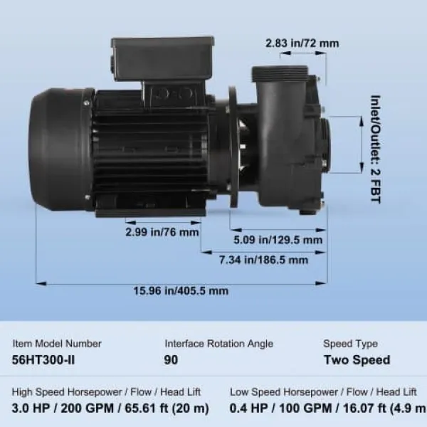 Discount Spa-pump, dubbelfart 56-ram, 2" port, 90° roterande gränssnitt, TÜV-certifierad Spa & Utomhusbad