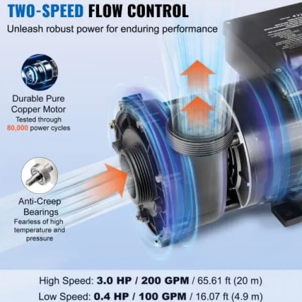 Discount Spa-pump, dubbelfart 56-ram, 2" port, 90° roterande gränssnitt, TÜV-certifierad Spa & Utomhusbad