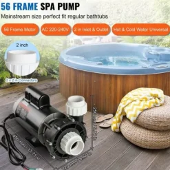 Hot Spa-pump 1600W, dubbel hastighet 39 m³/h, 400W 19 m³/h, 2 In/5,6 cm kontakter, överhettningsskydd, läckageskydd, 90° rotation Spa & Utomhusbad