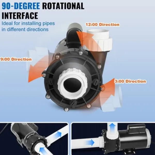 Hot Spa-pump 1600W, dubbel hastighet 39 m³/h, 400W 19 m³/h, 2 In/5,6 cm kontakter, överhettningsskydd, läckageskydd, 90° rotation Spa & Utomhusbad