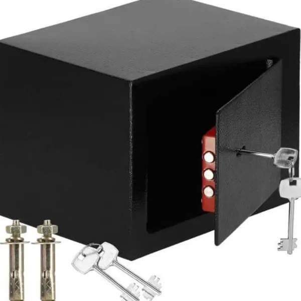 SPRINGOS® kassaskåp för hemmet, hållbart högsäkerhetsskåp i stål, nyckelförvaring för pengar 17 x 17 x 23 cm