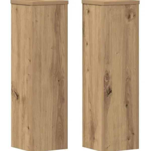 vidaXL Stöd för växter i ingenjörsträ - - 2 delar - Hantverks-ek - Rå - 17x17x60 cm