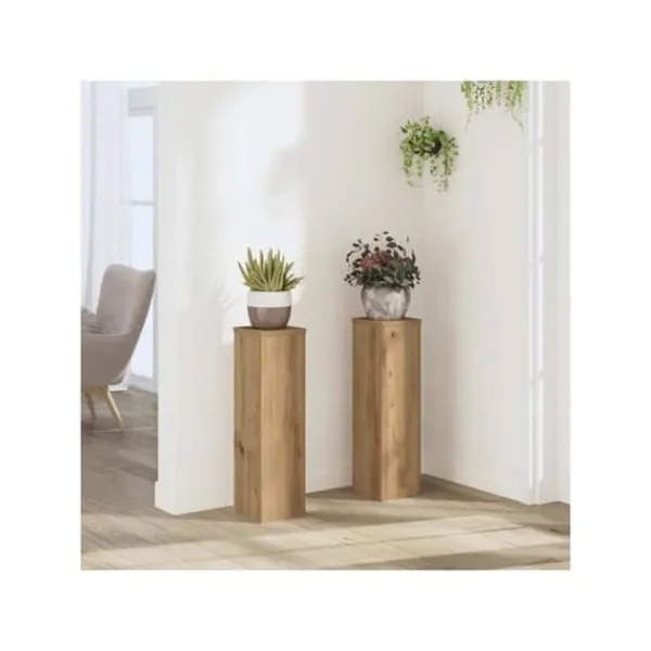 vidaXL Stöd för växter i ingenjörsträ - - 2 delar - Hantverks-ek - Rå - 17x17x60 cm