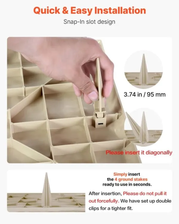 Stegstenar och gångplattor för trädgård - Set om 8 - Mått 39,5 x 39,5 cm - Med pålar - Väderbeständig plast - Slät yta - Beige