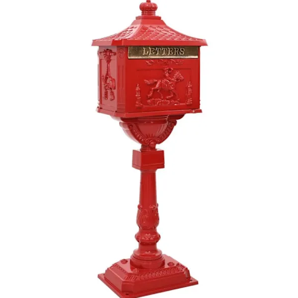 New Stående Brevlåda Röd 42,5 x 29,5 x 117 cm Gjutet Aluminium Postlådor & Brevlådor